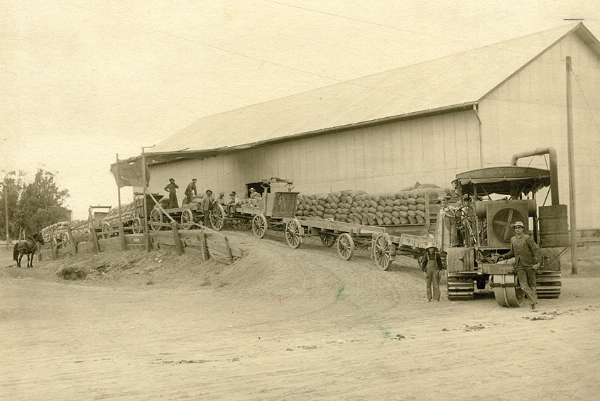 Grain sacks at the Tulare warehouse.