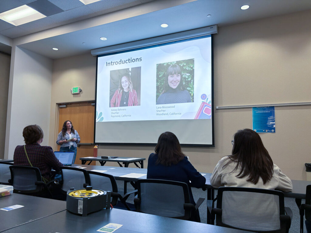 Fresno State students Kelsey Behrens and Lara Mosswood present.