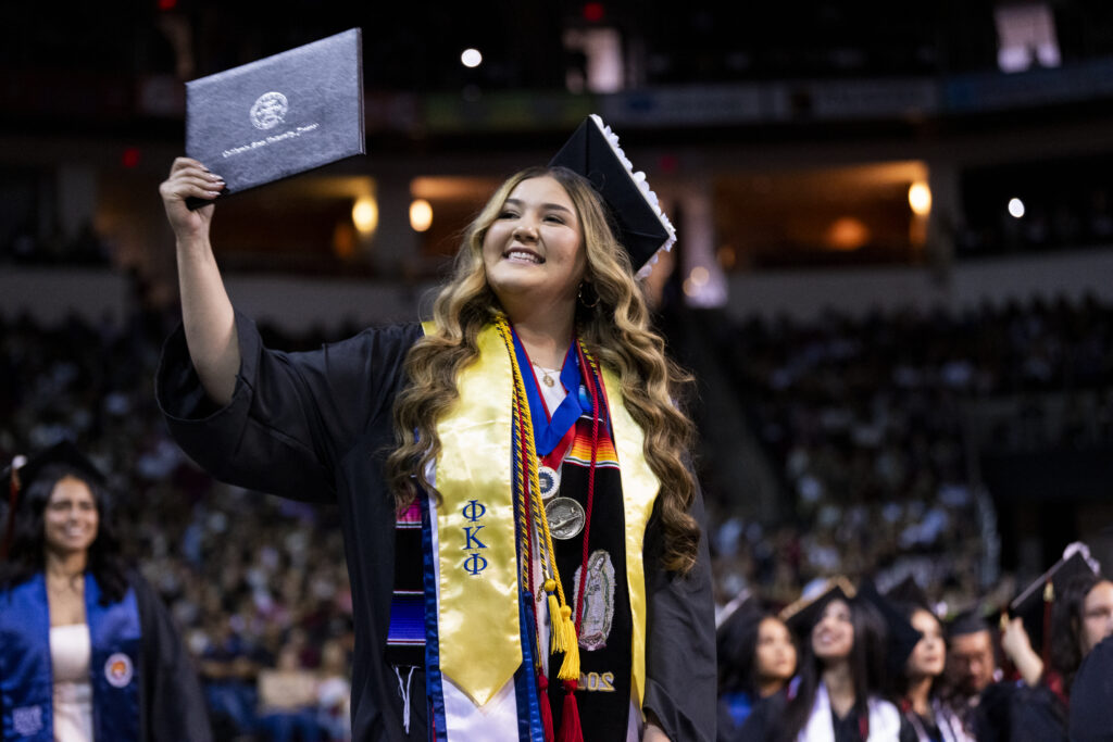 2026 Child and Family Science graduate Crystal Higuera at the College of Social Sciences campus commencement ceremony on May 15, 2026.