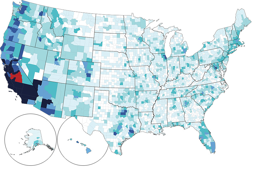 Heat map of the United States.