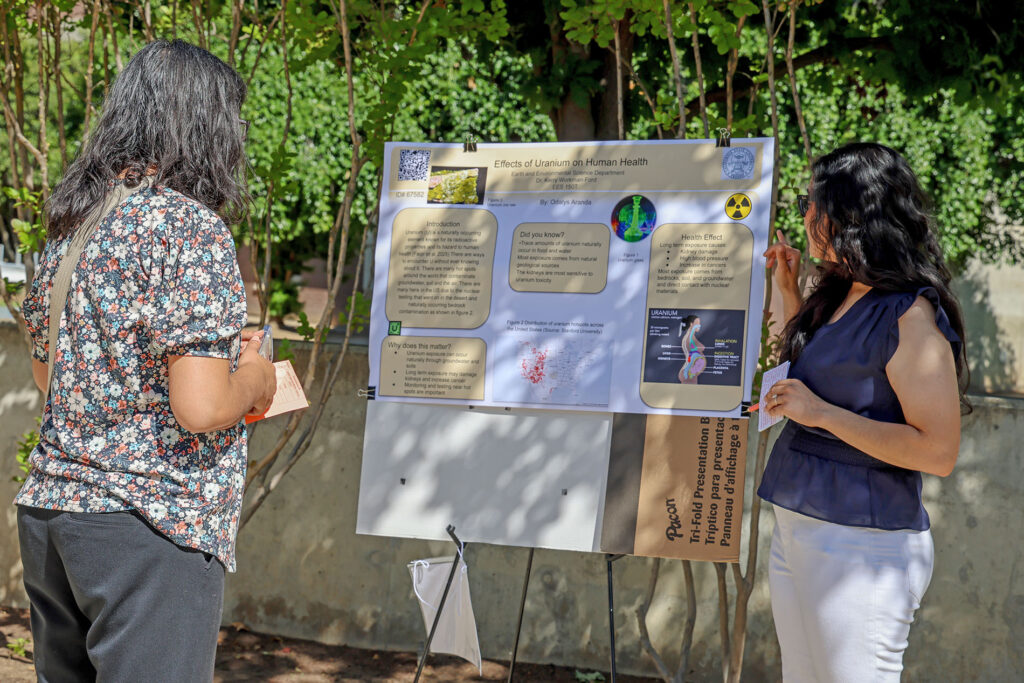 Student Odalys Aranda presents her project "Effects of Uranium on Human Health" at the spring 2026 Showcase of Excellence, presented by the College of Science and Mathematics at Fresno State.