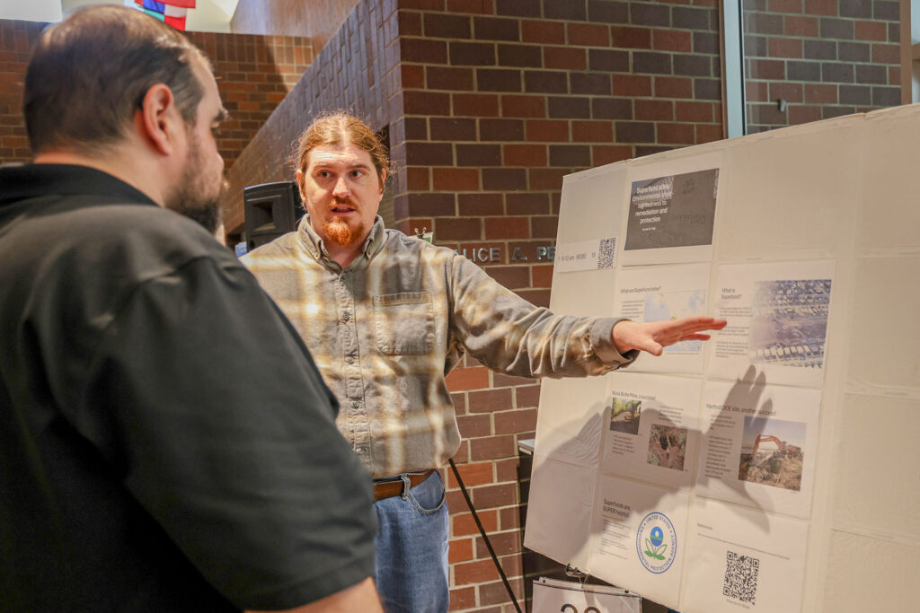 Student presents his project "Superfund Sites: Environmental Short-Sightedness to Remediation and Protection" at the spring 2026 Showcase of Excellence, presented by the College of Science and Mathematics at Fresno State.