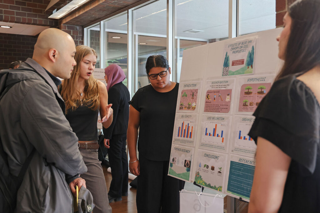 Students present their project "Effects of Blue Oak Canopy on Soil Properties" at the spring 2026 Showcase of Excellence, presented by the College of Science and Mathematics at Fresno State.