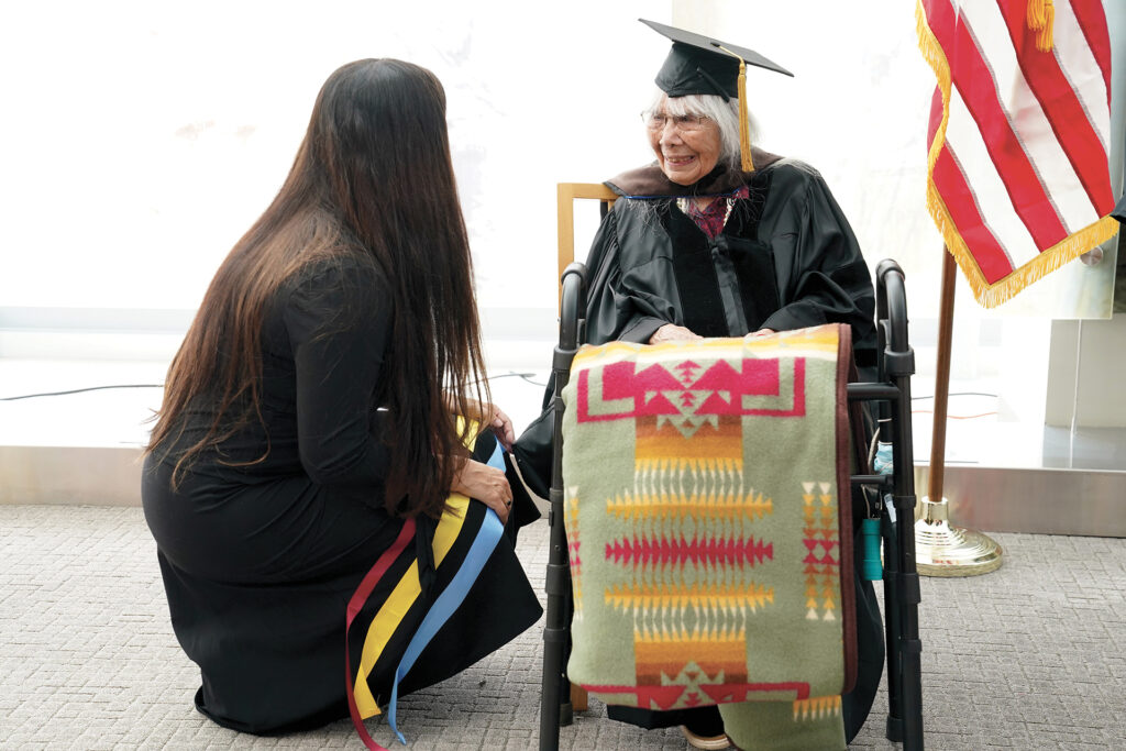 Dr. Julia B. Parker, who received an honorary Doctor of Fine Arts degree from Fresno State in 2021, once presented one of her hand-woven baskets to Queen Elizabeth II in Yosemite National Park. Today, the basket is housed at Windsor Castle.